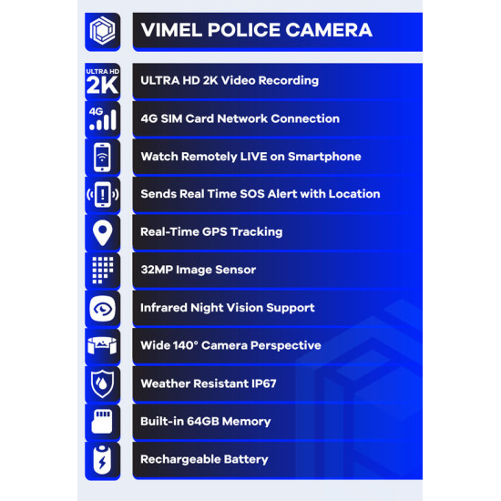Portable Police Body Camera 2K 4G