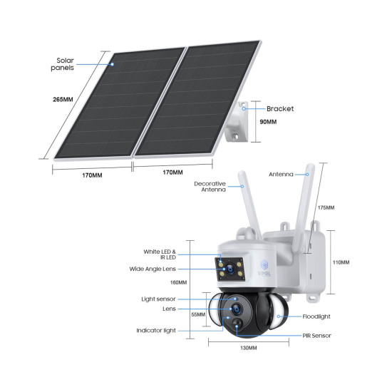WIFI Security Camera 2K Dual Solar 24/7 Recording